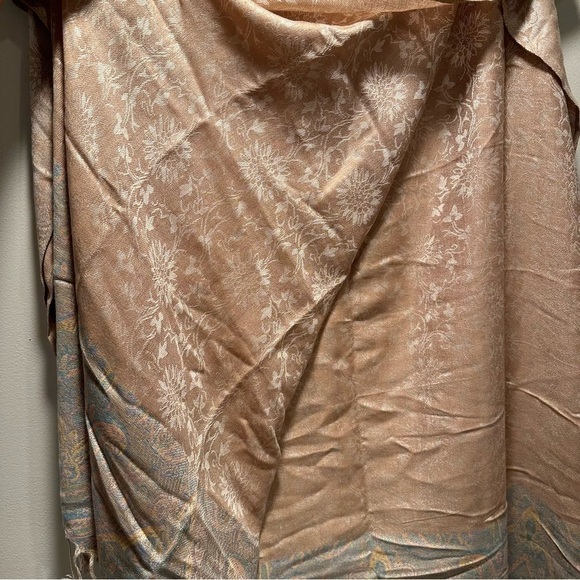 Elegant Shawl in Floral Cream on Cream - Versatile Wrap, Scarf, Veil Soft Rayon - Picture 10 of 15